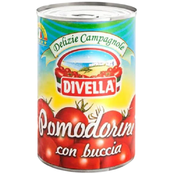 Pomodorini con Buccia -  Kirschtomaten mit Schalen 400g Dose | Divella