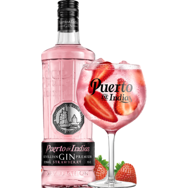 Puerto de Indias Strawberry Gin 37,5% Vol., 0,7 Liter im Geschenkset, | Gin